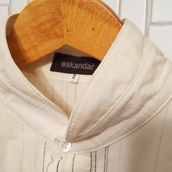 Cream striped eskandar cotton blouse - Picture 3 of 5